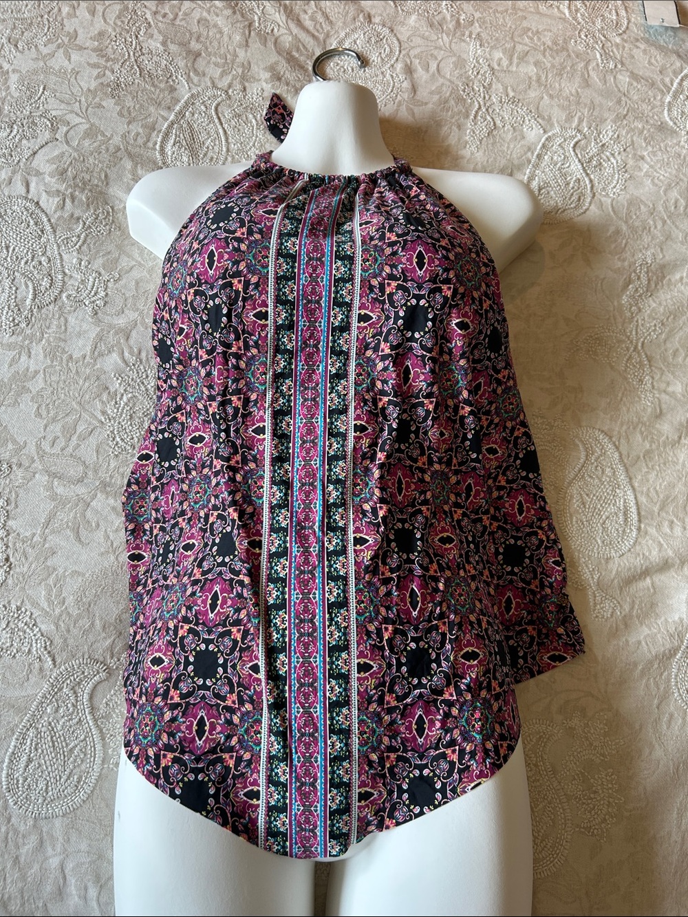 ✨ La Vie en Rose Aqua Tankini Top – Vibrant Boho Paisley Medallion Swim Halter ✨